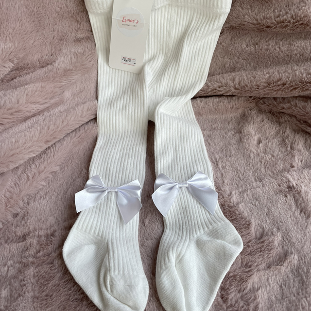White ribbed bow tights