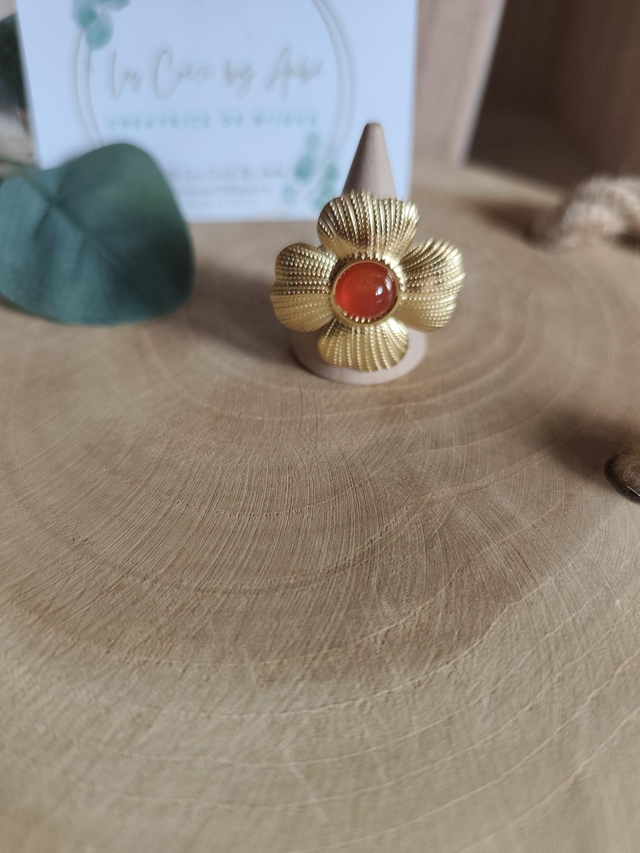 BAGUE FLEUR ORANGE/ ACIER INOXY GOLD 0001008