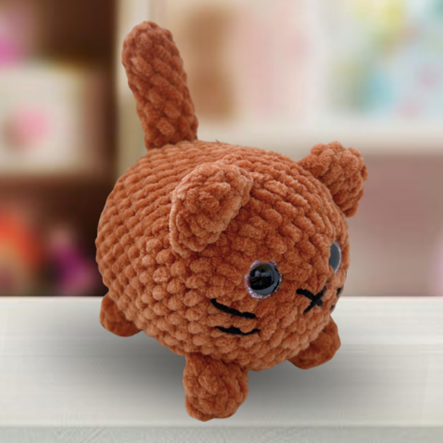 Crochet Chenille Loaf Cat, Ginger, Glitter Eyes, ukca Tested