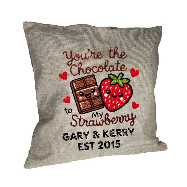 Faux Burlap Cushion - Chocolate &amp; Strawberry