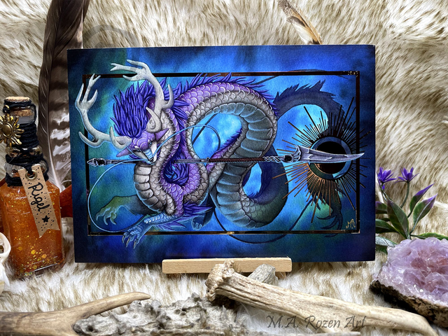 Ryû d&#039;Améthyste doré 15X21cm