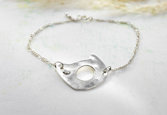 Pulsera gato cadena de plata 925
