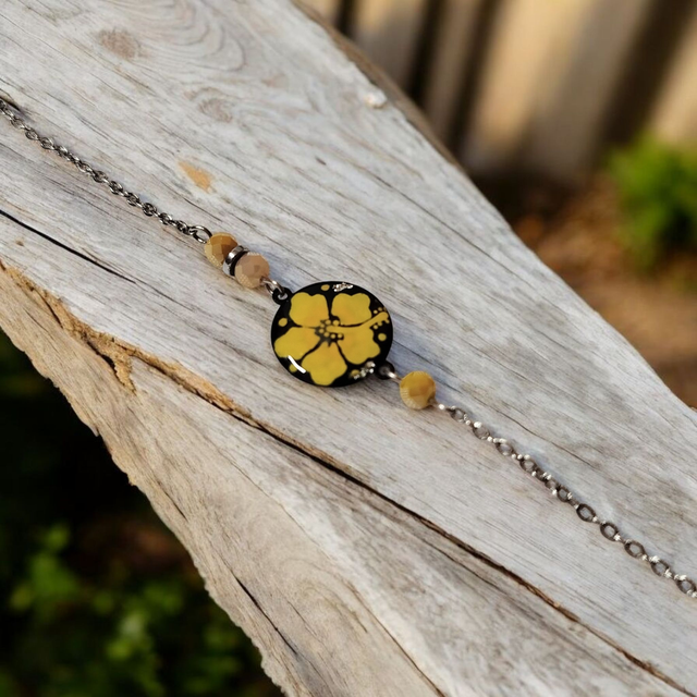 Bracelet dessiné Flora acier inoxydable jaune