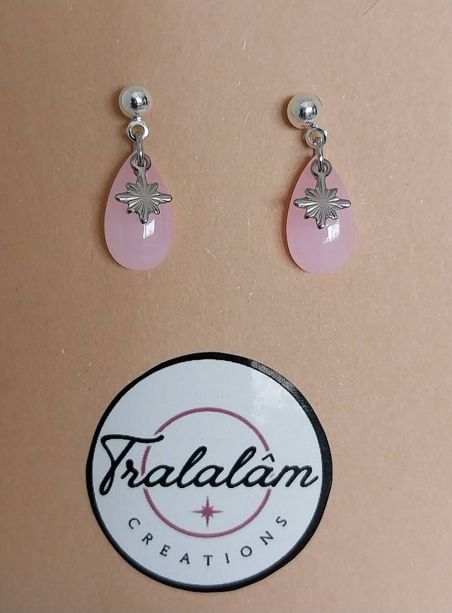 ✨ Boucles d’oreilles minimaliste Goutte Rose Poudré étoile argentée ✨  