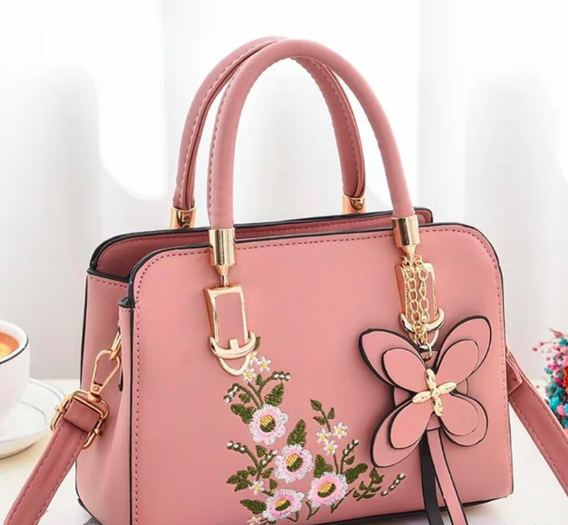 Elegante schoudertas bloemenpatroon van kunstleer (22x16cm) pink