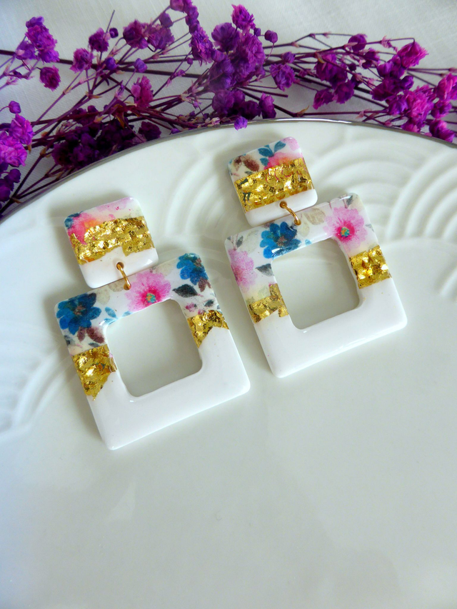 Boucles d&#039;oreilles carrées - Fleurs de Lumière