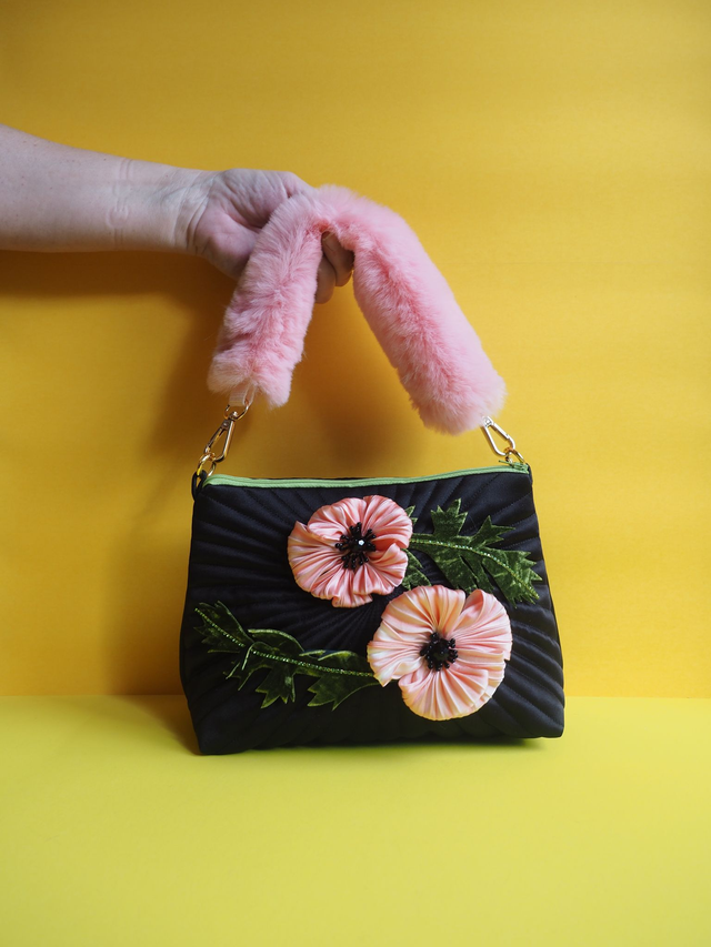 Pink Poppy Black Mini Sweetheart Handbag 