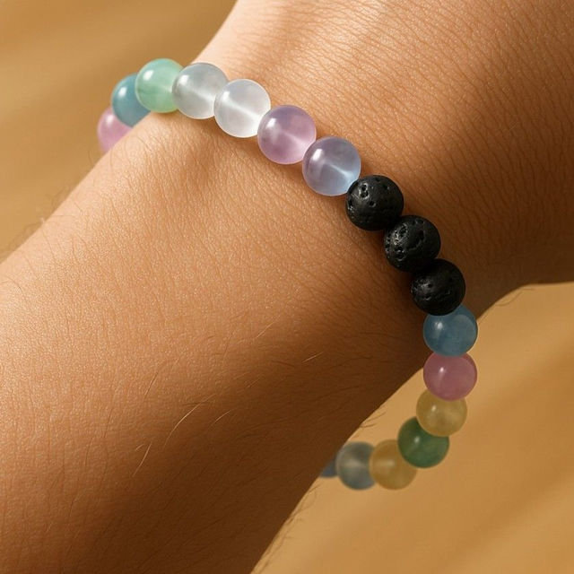 Rainbow Selenite &amp; Lava Bead Bracelet – Handmade Chakra Healing Jewellery for Energy Balance, Grounding &amp; Essential Oil Diffusion