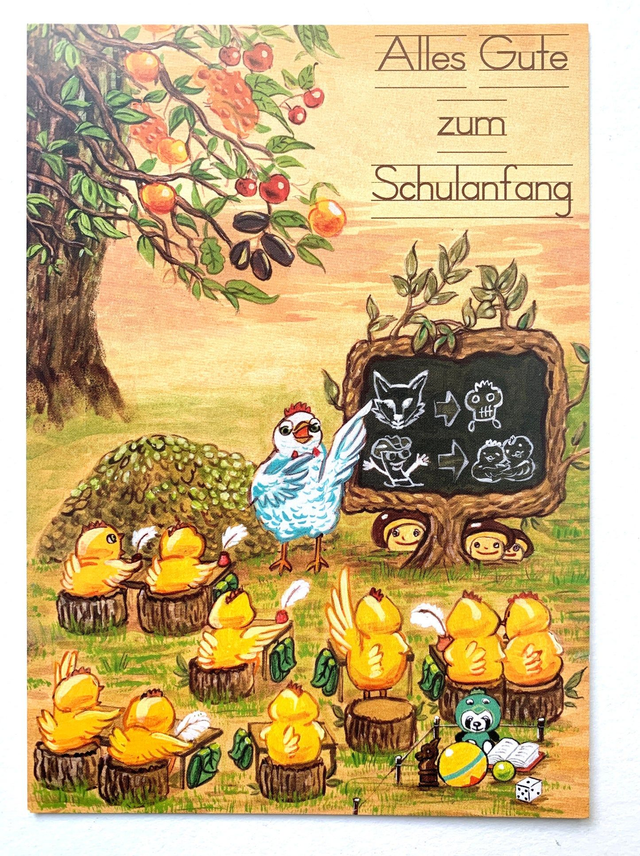 Postkarte "Alles Gute zum Schulanfang - die Kükenschule" / Postcard "Happy Start of School - The Chick School"