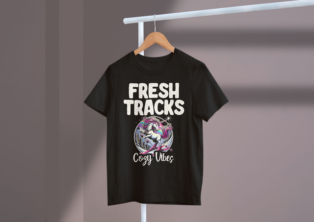 Fresh Tracks Cozy Vibes Ski Lodge Relaxation Fuuny Vintage. Frische Spuren, gemütliche Stimmung, Skihütte, Entspannung, Fuuny Vintage