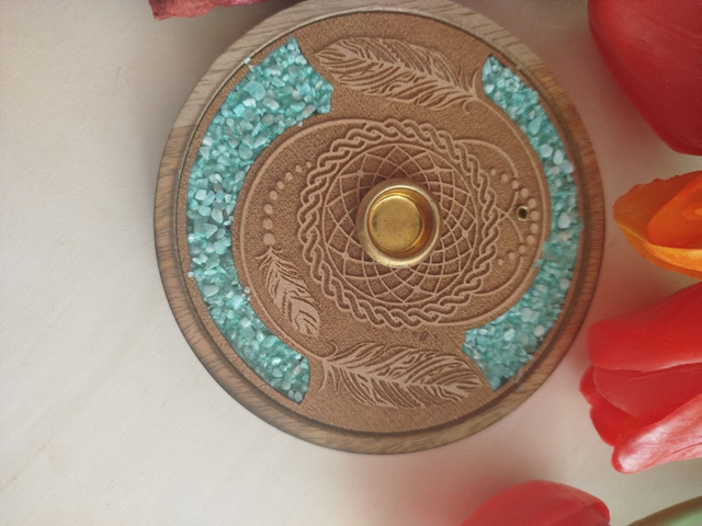 Porte encens rond bois Attrape-Rêves &amp; Pierres Amazonite