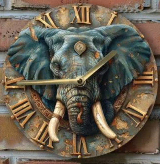 Vintage ronde wandklok van metaal - Olifant (20cm)