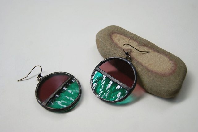 Boucles d'oreilles Bicolores ● Vert d'eau, pourpre