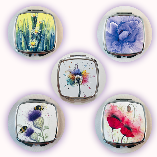 Mirror compacts with Bright &amp; Beautiful Floral Artwork