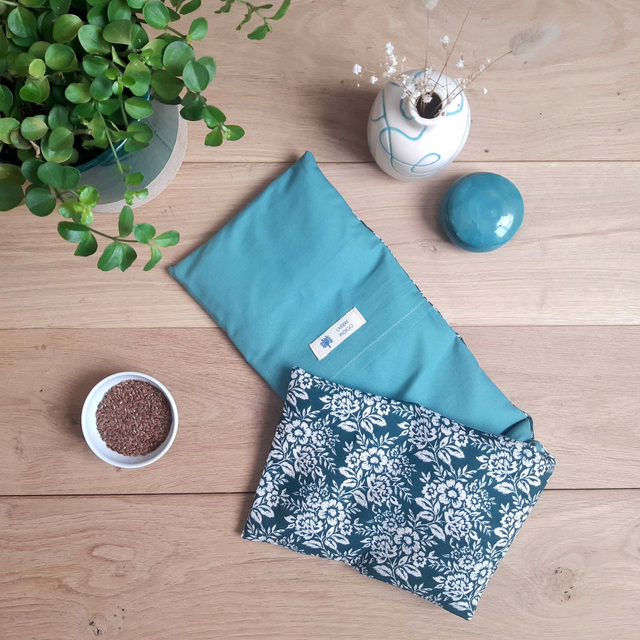 Bouillotte sèche aux graines de lin bio - Grande pour cervicales / Bouquet blanc