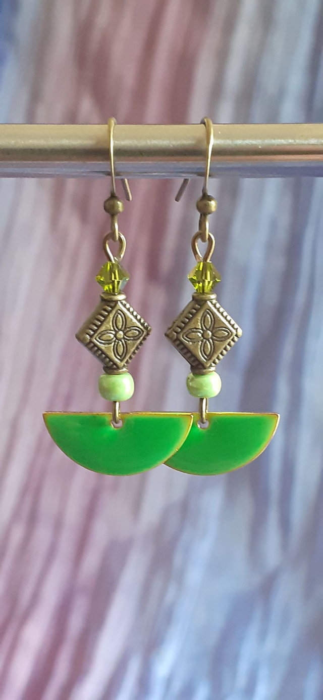 Ilargia Petites Boucles d'oreille pendantes, bronze, vert