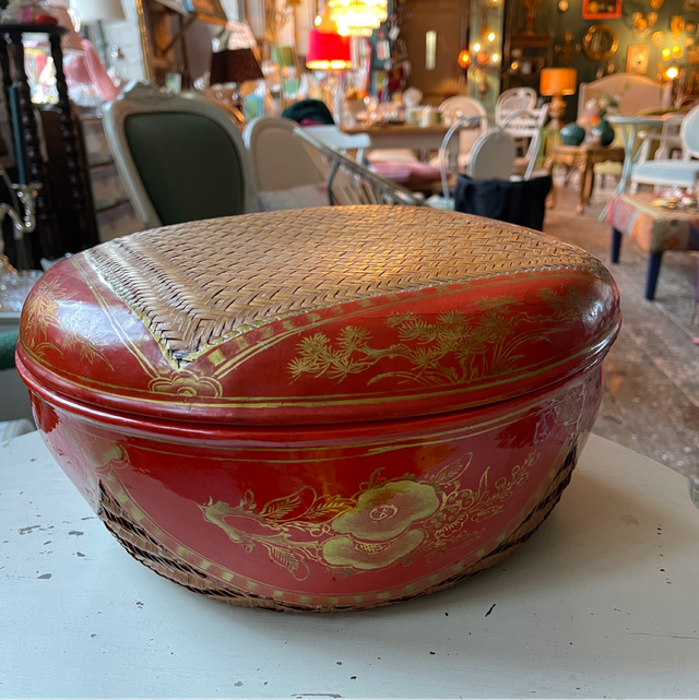 Lack Schachtel Box Nähschachtel Geflecht Vintage Asia