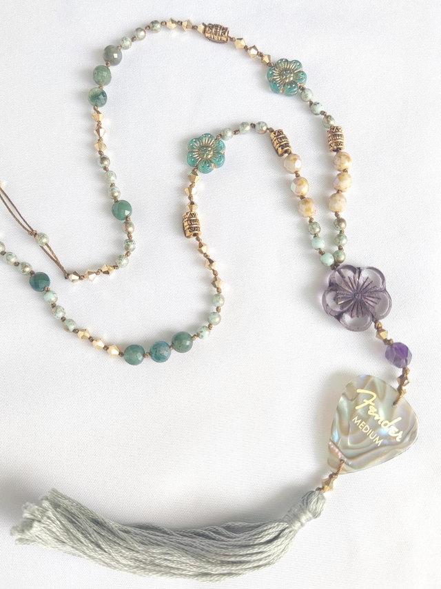 Collar largo jaspe verde y amatista