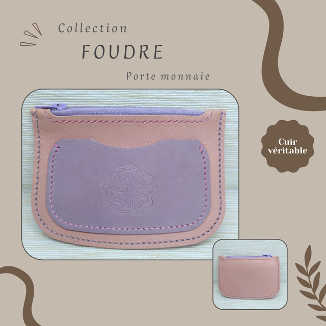 FOUDRE porte monnaie/carte - Rose &amp; parme