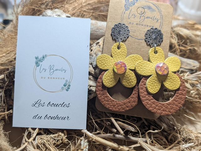 Boucles d'oreilles Baby Marguerite jaune camel bm022