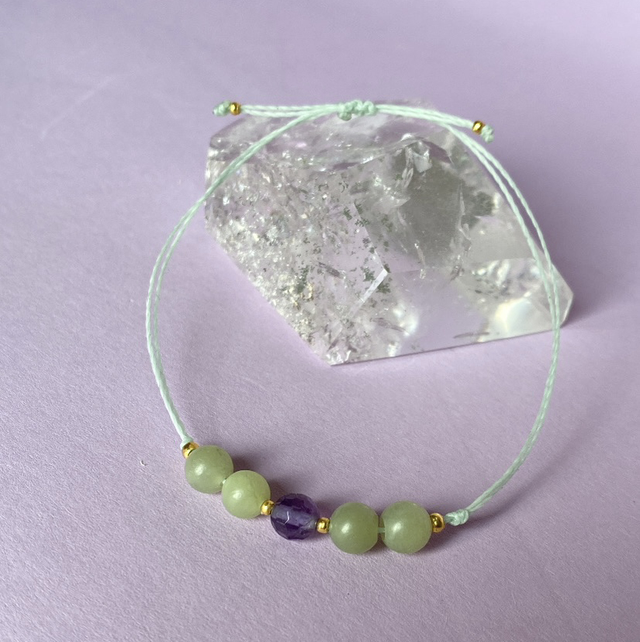 Jade Ametyhst Armband Makramee Gold 