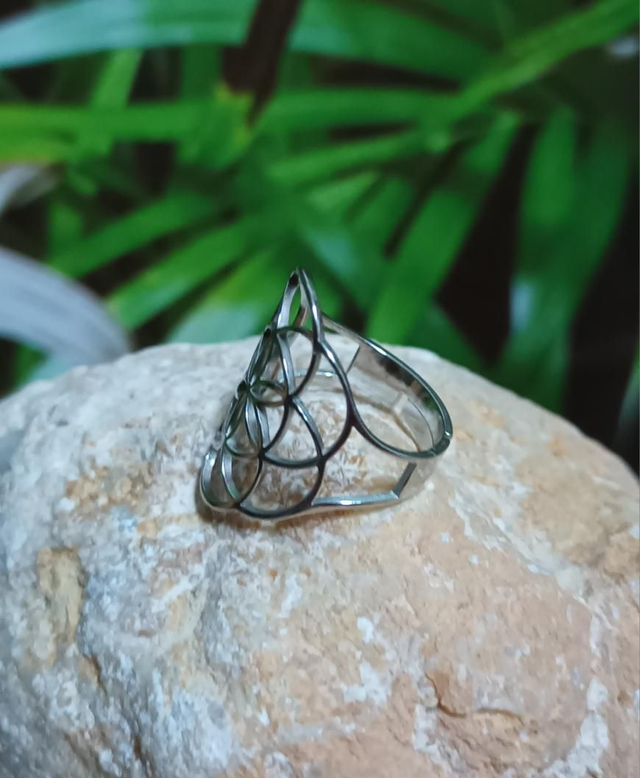 Bague ajustable fleur de vie argent en acier inoxydable