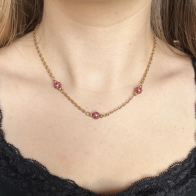 Collier Perla - motif léopard rose