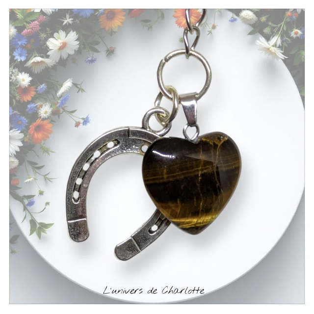 Porte-clés "Œil de tigre" fer à cheval PC-009