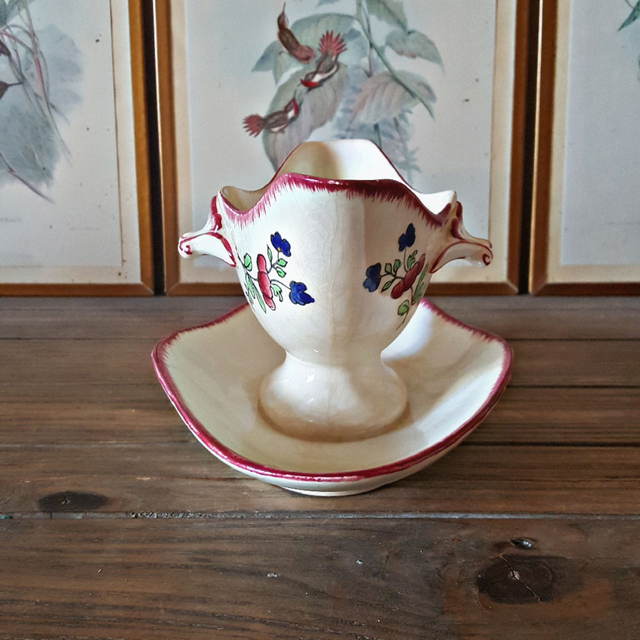 X Saucière à anses sur dormant fixe Gien Lorraine (modèle rare)