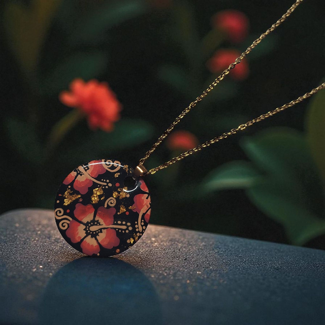 Collier dessiné Flora acier inoxydable rouge