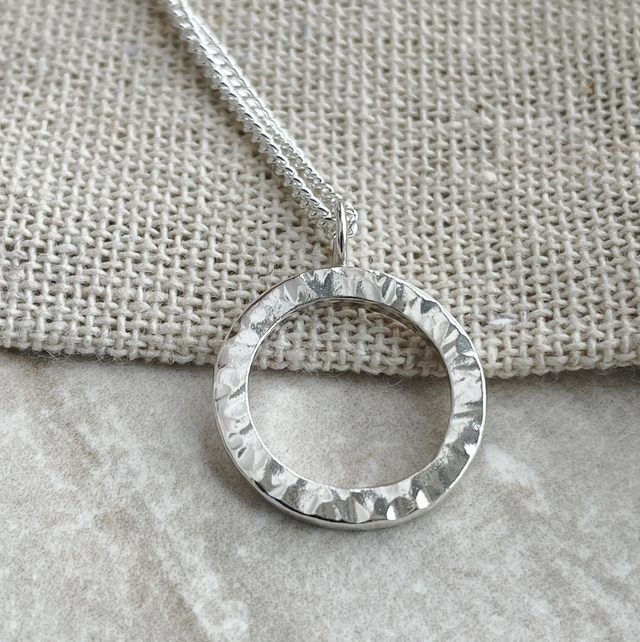 Textured Silver Circle Pendant 