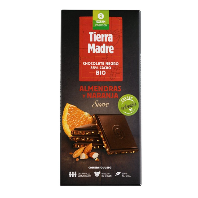 CHOCOLATE NEGRO ECOLÓGICO CON ALMENDRA Y NARANJA