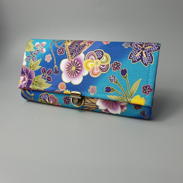 Portefeuille Long à fermoir "Akane" bleu turquoise