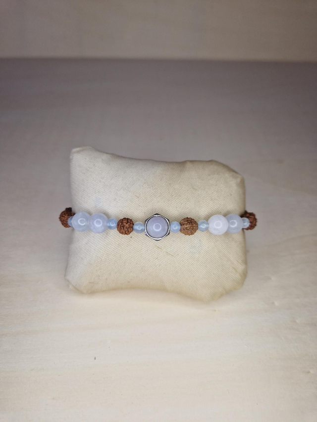 Aigue-Marine,  graines de Rudraksha / 022