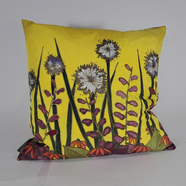 Yellow garden silk cushion  