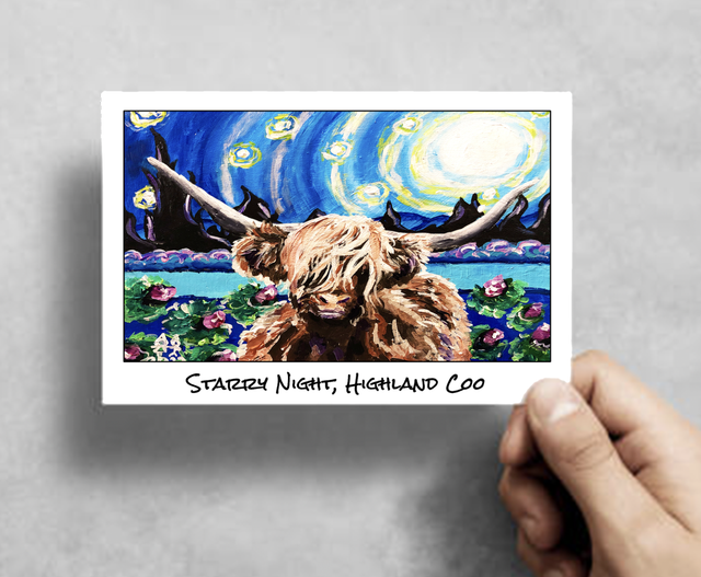 X10 Postcards - Starry Night Highland Coo (40p per unit)