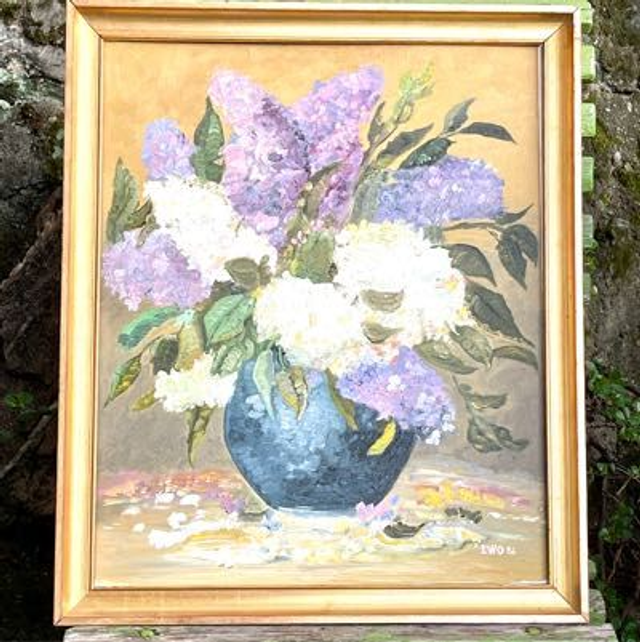 Kunstwerk Flieder  Blumen - Bild  Öl auf Leinwand 