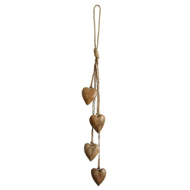 4 Carved Wooden Hearts Garland