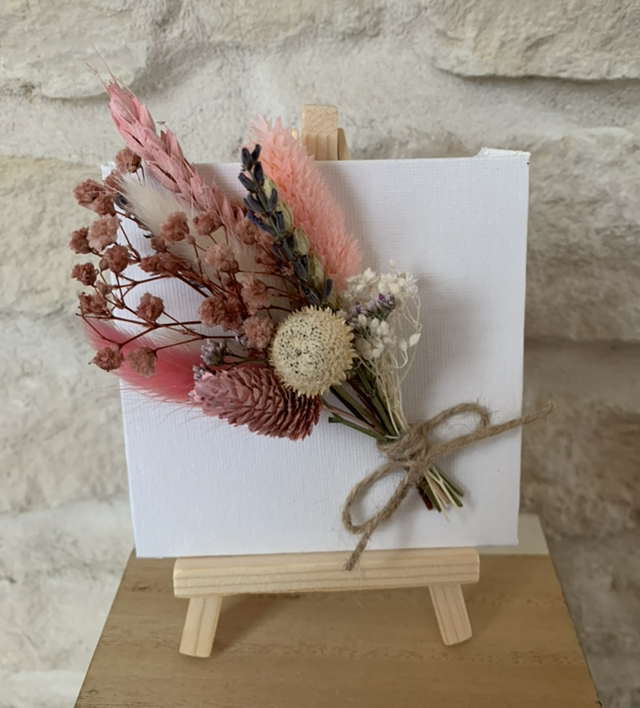 Mini tableau et bouquet rose