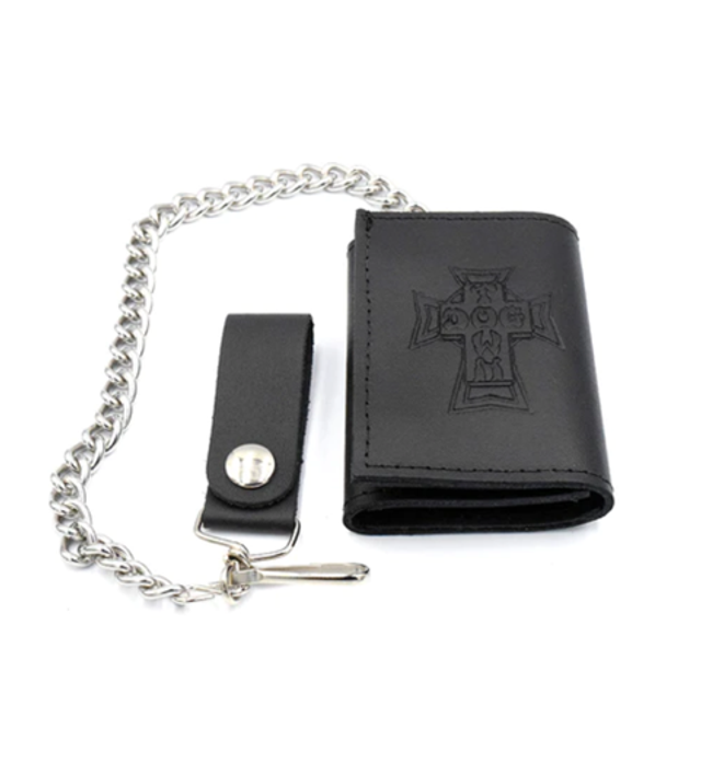 Dogtown Vintage Cross Oil Tan Leather Small Trifold Chain Wallet