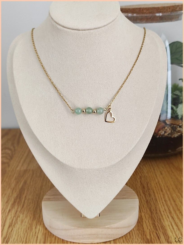 Collier trio de perles et breloque, pierre naturelle - Aventurine