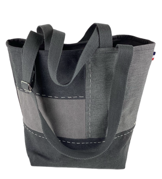Tote bag patchwork Sashiko gris