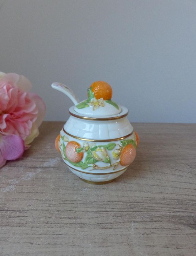 Petit pot de confiture d'orange avec cuillère, Collection Franklin Mint Le Cordon Bleu Vintage 1988