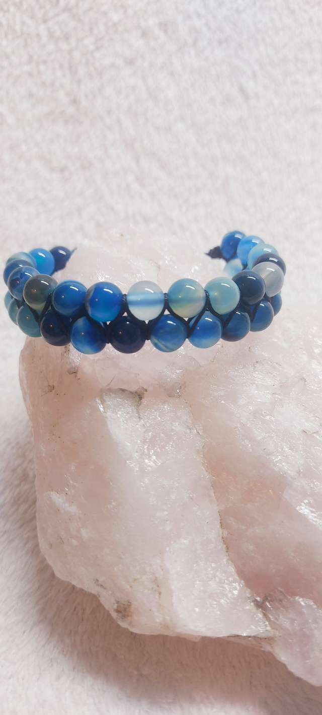 bracelet double en agate bleu
