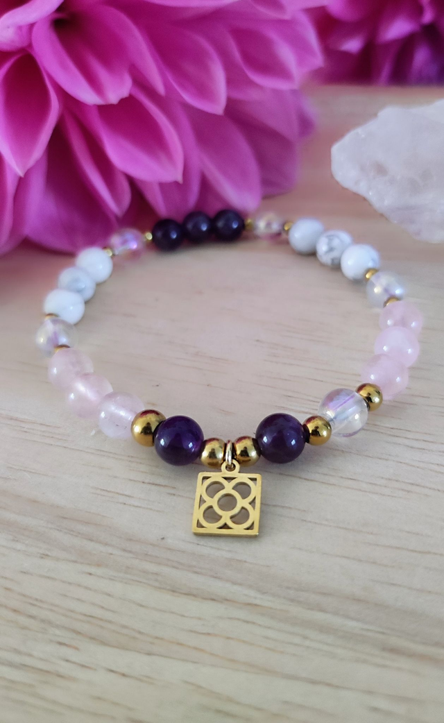 Bracelet "Paix intérieure" Améthyste, Quartz rose et Howlite