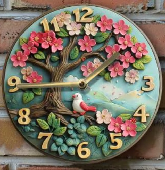 Vintage ronde wandklok van metaal - Kersenbloesem (20cm)