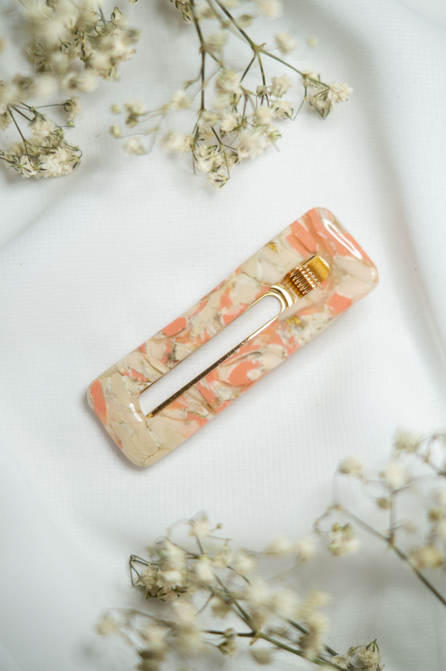 Coloris corail - Barrette rectangle évidé