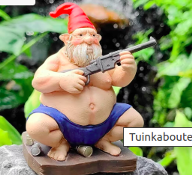 Tuinkabouter beeldje Dikke dwerg met geweer (10cm)