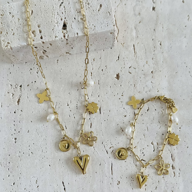 Ketting hartjes/bloemetjes 