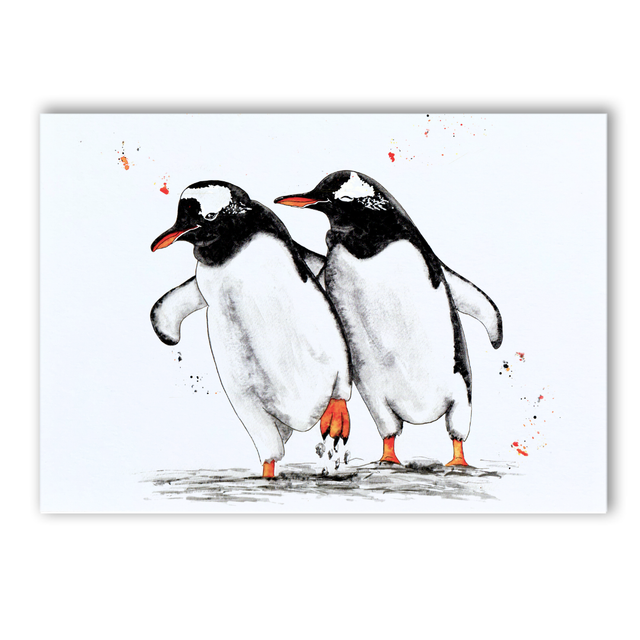 A5 Gentoo penguins best friends watercolour print